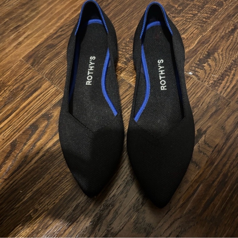 Rothy's Black Flats with Blue inside